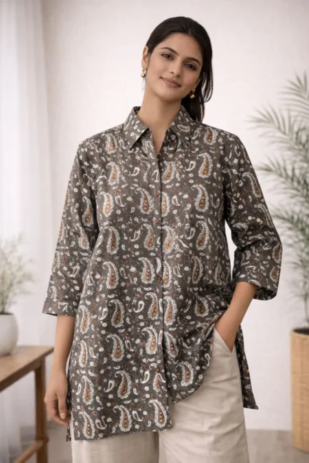 Hand Block Print Shirt Dress for Casual Professional Style