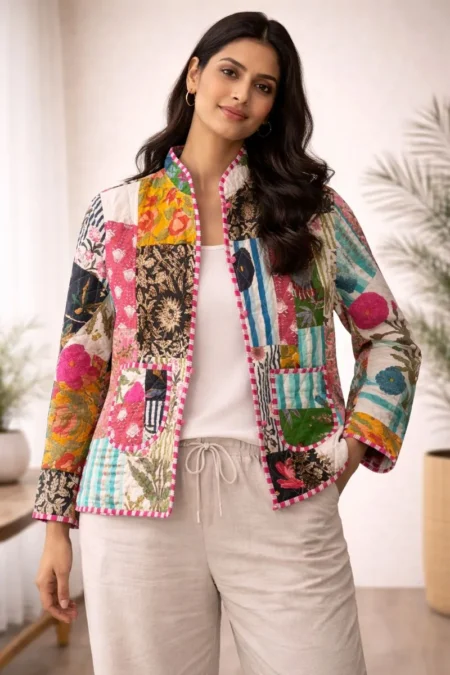 Cotton Patchwork Jacket for Stylish Casual Professionals